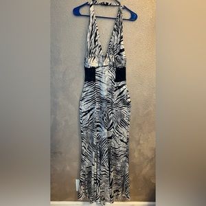 VTG Y2k Marciano long silk animal print sheer lace panel halter mob wife small